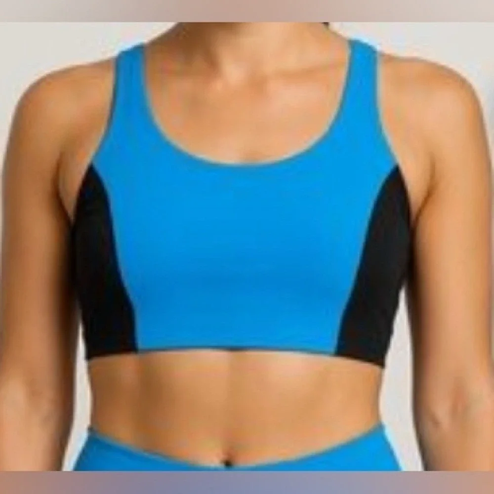 AXS Theatricals blue black 2‎ piece dance set bike shorts crop top tank adult XS